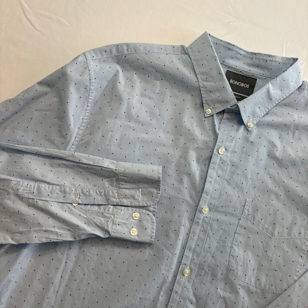 Bonobos Button Down Shirt‎ Mens XXL Long Blue Polka Dot Standard Fit 23341-BND07